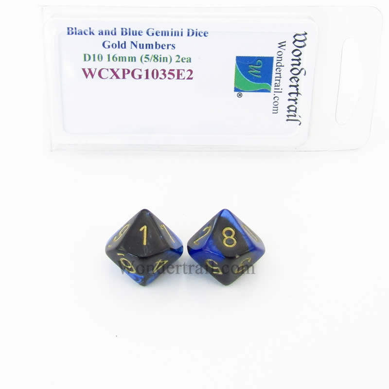 WCXPG1035E2 Black Blue Gemini Dice Gold Numbers D10 16mm Pack of 2 (ONLINE ORDER ONLY)