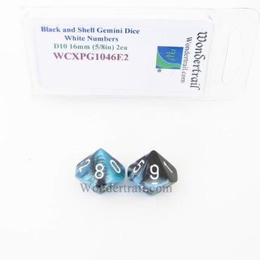 WCXPG1046E2 Black Shell Gemini Dice White Numbers D10 16mm Pack of 2 (ONLINE ORDER ONLY)