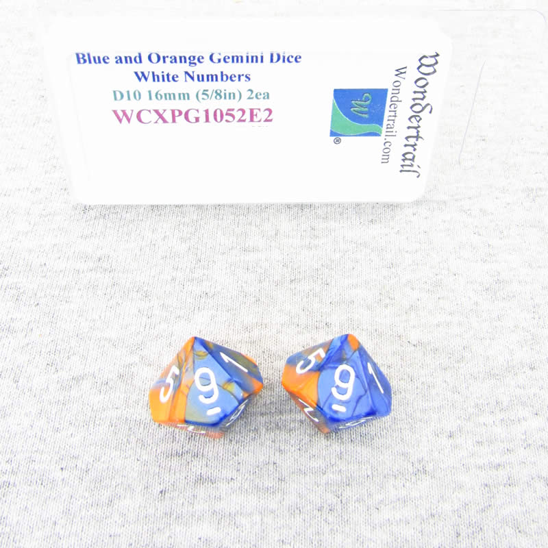 WCXPG1052E2 Blue Orange Gemini Dice White Numbers D10 16mm Pack of 2 (ONLINE ORDER ONLY)