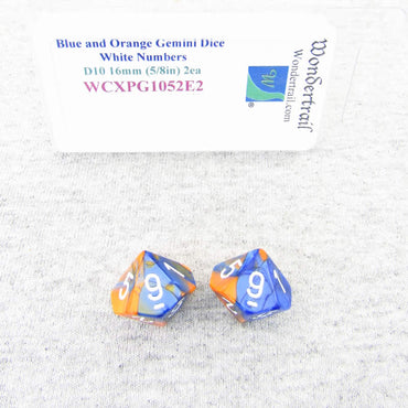 WCXPG1052E2 Blue Orange Gemini Dice White Numbers D10 16mm Pack of 2 (ONLINE ORDER ONLY)