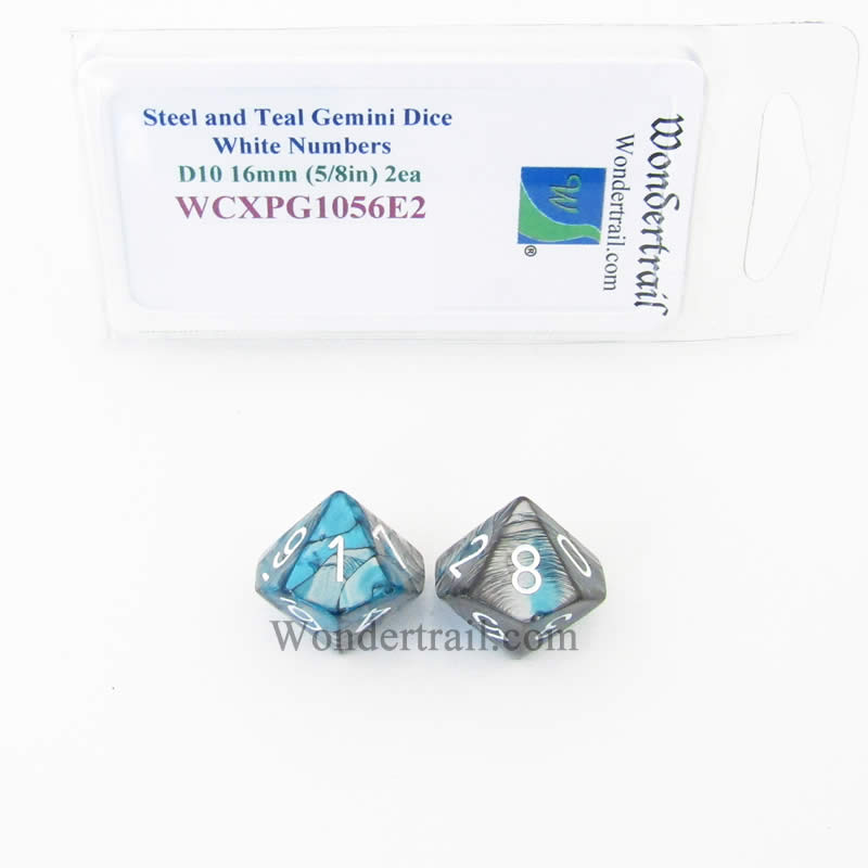 WCXPG1056E2 Steel Teal Gemini Dice White Numbers D10 16mm Pack of 2 (ONLINE ORDER ONLY)