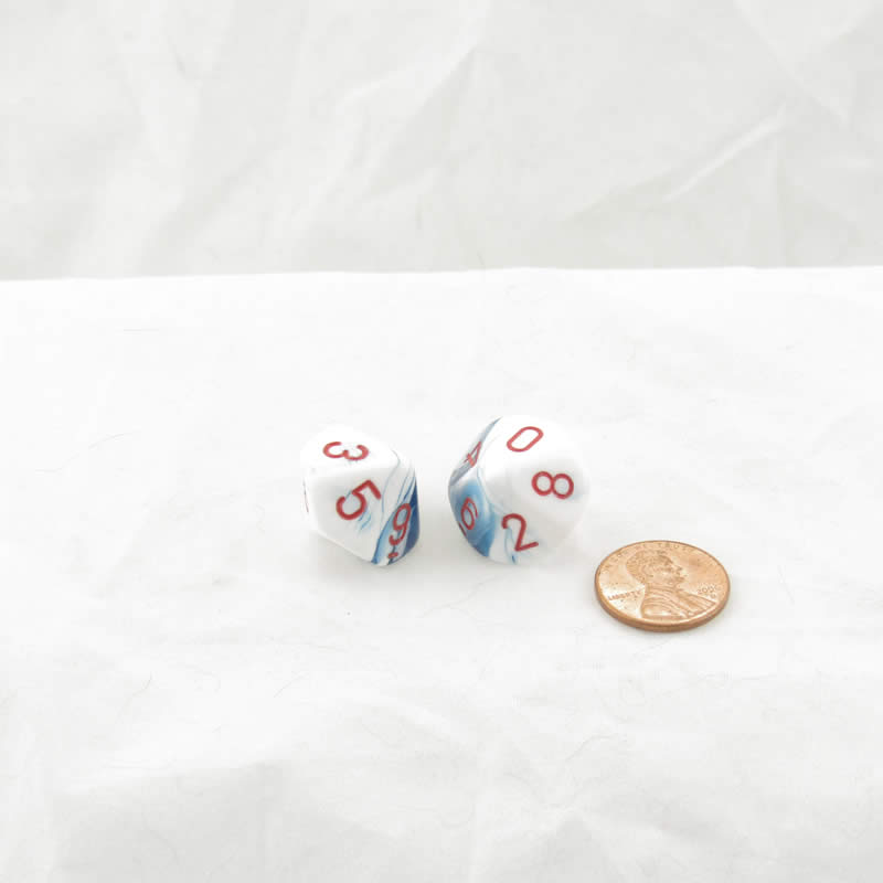 WCXPG1057E2 Astral Blue White Gemini Dice Red Numbers D10 16mm Pack of 2 (ONLINE ORDER ONLY)