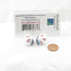 WCXPG1057E2 Astral Blue White Gemini Dice Red Numbers D10 16mm Pack of 2 (ONLINE ORDER ONLY)