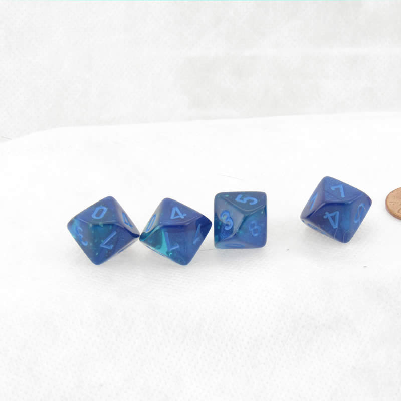 WCXPG1063E4 Blue and Blue Gemini Luminary Dice Light Blue Numbers D10 16mm (5/8in) Pack of 4 (ONLINE ORDER ONLY)
