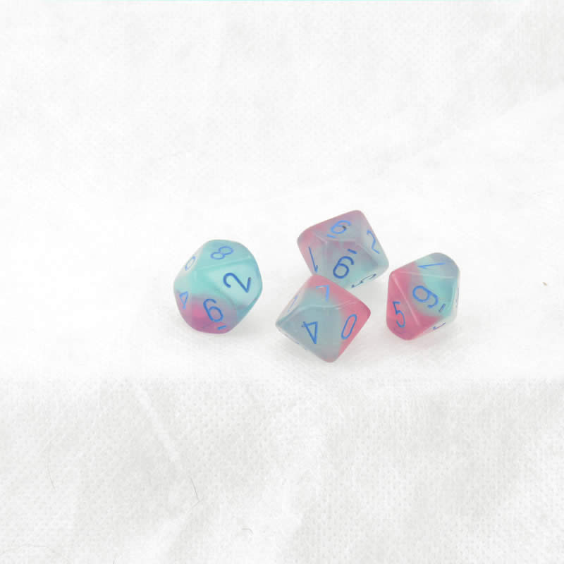 WCXPG1064E4 Gel Green and Pink Gemini Luminary Dice Blue Numbers D10 16mm (5/8in) Pack of 4 (ONLINE ORDER ONLY)