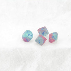 WCXPG1064E4 Gel Green and Pink Gemini Luminary Dice Blue Numbers D10 16mm (5/8in) Pack of 4 (ONLINE ORDER ONLY)