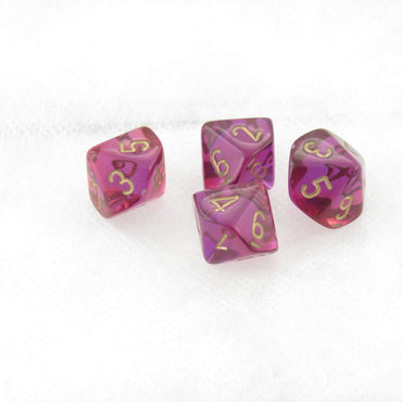 WCXPG1067E4 Red and Violet Translucent Gemini Dice Gold Numbers D10 Aprox 16mm (5/8in) Pack of 4 (ONLINE ORDER ONLY)