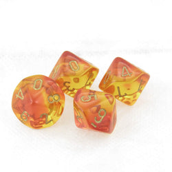 WCXPG1068E4 Red and Yellow Translucent Gemini Dice Gold Numbers D10 Aprox 16mm (5/8in) Pack of 4 (ONLINE ORDER ONLY)