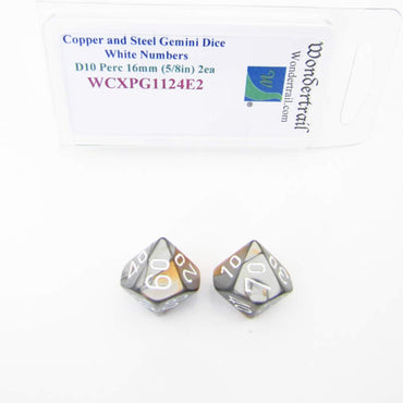 WCXPG1124E2 Copper Steel Gemini Dice White Numbers 10s D10 16mm Pack of 2 (ONLINE ORDER ONLY)