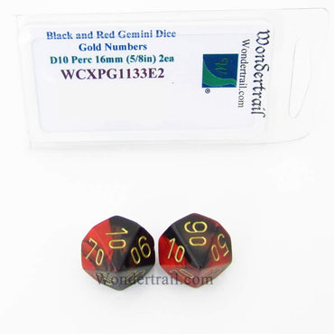 WCXPG1133E2 Black Red Gemini Dice Gold Numbers Perc D10 16mm Pack of 2 (ONLINE ORDER ONLY)