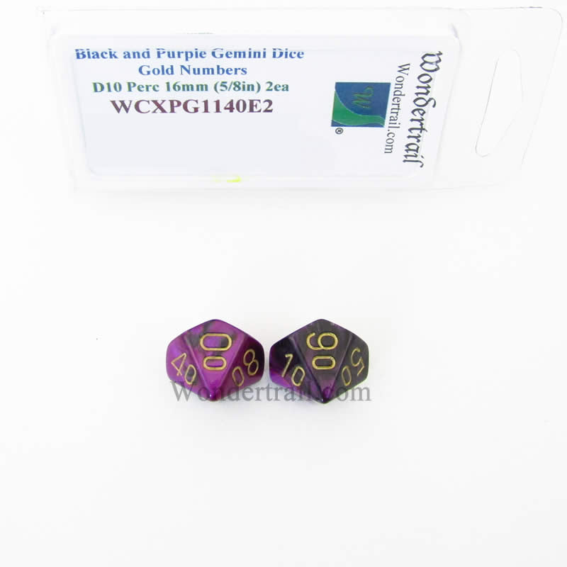 WCXPG1140E2 Black Purple Gemini Dice Gold Numbers Perc D10 16mm Pack of 2 (ONLINE ORDER ONLY)