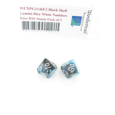 WCXPG1146E2 Black Shell Gemini Dice White Numbers Perc D10 16mm Pack of 2 (ONLINE ORDER ONLY)