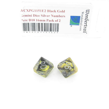 WCXPG1151E2 Black Gold Gemini Dice Silver Numbers Perc D10 16mm Pack of 2 (ONLINE ORDER ONLY)