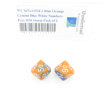 WCXPG1152E2 Blue Orange Gemini Dice White Numbers Perc D10 16mm Pack of 2 (ONLINE ORDER ONLY)
