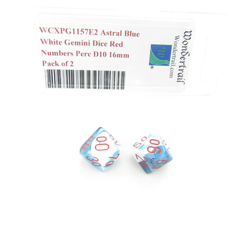 WCXPG1157E2 Astral Blue White Gemini Dice Red Numbers Perc D10 16mm Pack of 2 (ONLINE ORDER ONLY)