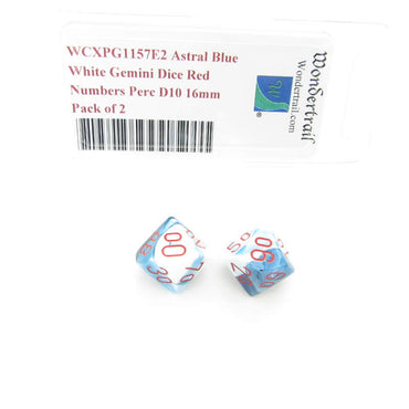 WCXPG1157E2 Astral Blue White Gemini Dice Red Numbers Perc D10 16mm Pack of 2 (ONLINE ORDER ONLY)
