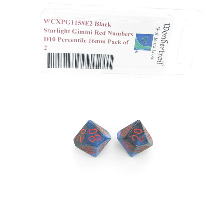 WCXPG1158E2 Black Starlight Gimini Red Numbers D10 Percentile 16mm Pack of 2 (ONLINE ORDER ONLY)