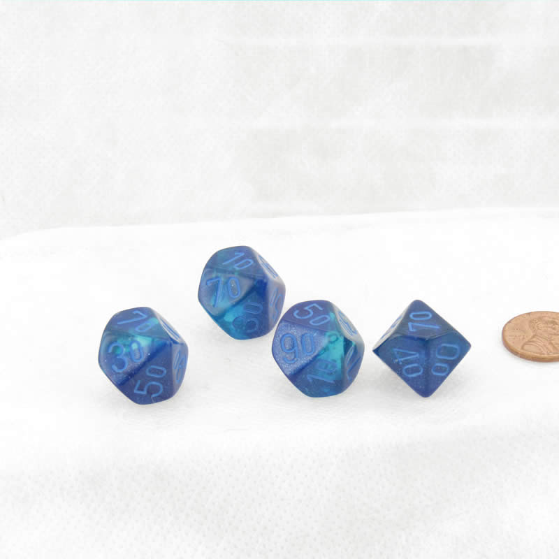 WCXPG1163E4 Blue and Blue Gemini Luminary Dice Light Blue Numbers Perc D10 16mm (5/8in) Pack of 4 (ONLINE ORDER ONLY)