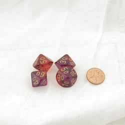WCXPG1167E4 Red and Violet Translucent Gemini Dice with Gold Numbers Perc D10 Aprox 16mm (5/8in) Pack of 4 (ONLINE ORDER ONLY)