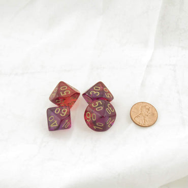 WCXPG1167E4 Red and Violet Translucent Gemini Dice with Gold Numbers Perc D10 Aprox 16mm (5/8in) Pack of 4 (ONLINE ORDER ONLY)