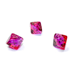 WCXPG1167E4 Red and Violet Translucent Gemini Dice with Gold Numbers Perc D10 Aprox 16mm (5/8in) Pack of 4 (ONLINE ORDER ONLY)