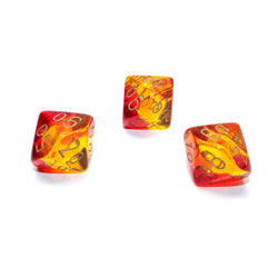 WCXPG1168E4 Red and Yellow Translucent Gemini Dice with Gold Numbers Perc D10 Aprox 16mm (5/8in) Pack of 4 (ONLINE ORDER ONLY)