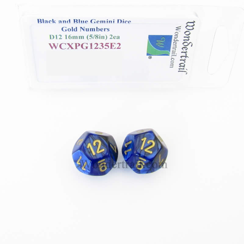 WCXPG1235E2 Black Blue Gemini Dice Gold Numbers D12 16mm Pack of 2 (ONLINE ORDER ONLY)