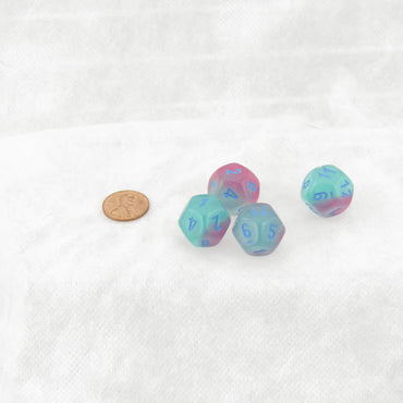 WCXPG1264E4 Gel Green and Pink Gemini Luminary Dice with Blue Numbers D12 Aprox 16mm (5/8in) Pack of 4 (ONLINE ORDER ONLY)