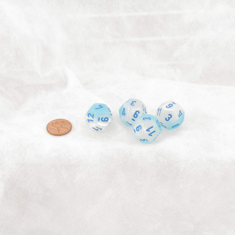 WCXPG1265E4 Turquoise and White Gemini Luminary Dice with Blue Numbers D12 Aprox 16mm (5/8in) Pack of 4 (ONLINE ORDER ONLY)