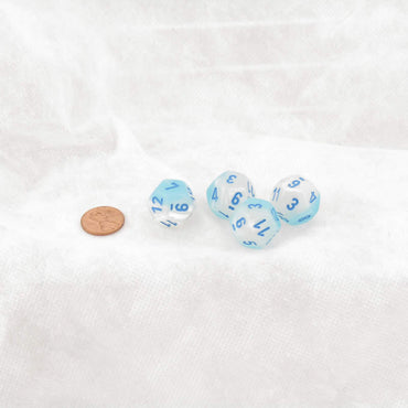 WCXPG1265E4 Turquoise and White Gemini Luminary Dice with Blue Numbers D12 Aprox 16mm (5/8in) Pack of 4 (ONLINE ORDER ONLY)