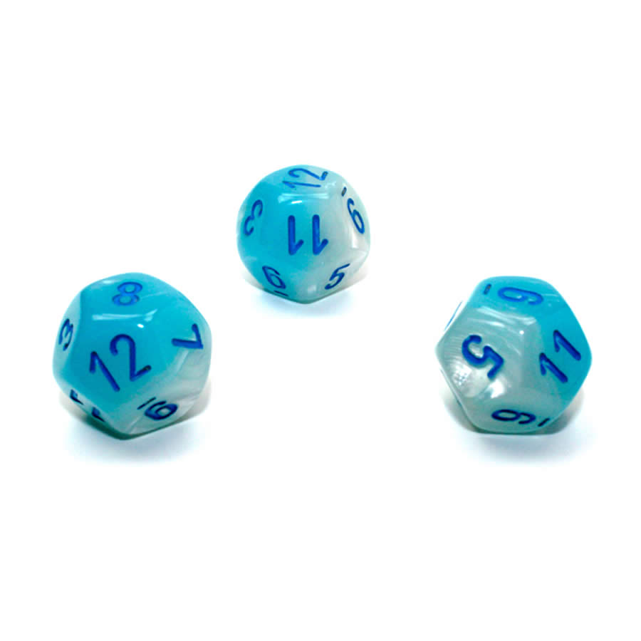 WCXPG1265E4 Turquoise and White Gemini Luminary Dice with Blue Numbers D12 Aprox 16mm (5/8in) Pack of 4 (ONLINE ORDER ONLY)