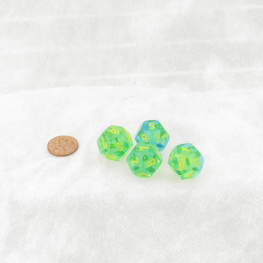 WCXPG1266E4 Green and Teal Translucent Gemini Dice with Yellow Numbers D12 Aprox 16mm (5/8in) Pack of 4 (ONLINE ORDER ONLY)