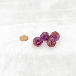 WCXPG1267E4 Red and Violet Translucent Gemini Dice with Gold Numbers D12 Aprox 16mm (5/8in) Pack of 4 (ONLINE ORDER ONLY)