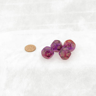 WCXPG1267E4 Red and Violet Translucent Gemini Dice with Gold Numbers D12 Aprox 16mm (5/8in) Pack of 4 (ONLINE ORDER ONLY)