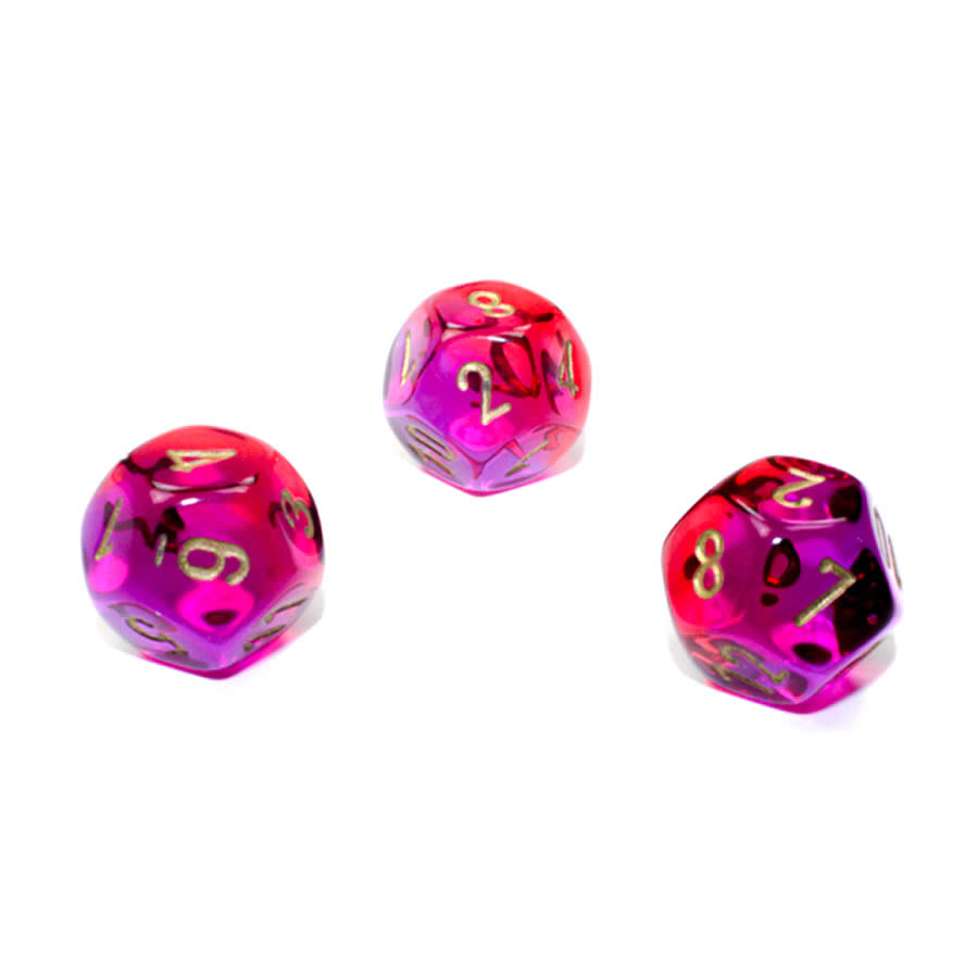WCXPG1267E4 Red and Violet Translucent Gemini Dice with Gold Numbers D12 Aprox 16mm (5/8in) Pack of 4 (ONLINE ORDER ONLY)