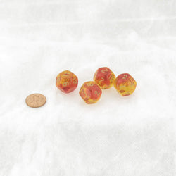 WCXPG1268E4 Red and Yellow Translucent Gemini Dice with Gold Numbers D12 Aprox 16mm (5/8in) Pack of 4 (ONLINE ORDER ONLY)