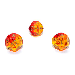 WCXPG1268E4 Red and Yellow Translucent Gemini Dice with Gold Numbers D12 Aprox 16mm (5/8in) Pack of 4 (ONLINE ORDER ONLY)