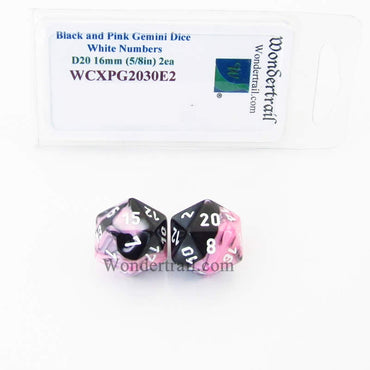 WCXPG2030E2 Black Pink Gemini Dice White Numbers D20 16mm Pack of 2 (ONLINE ORDER ONLY)