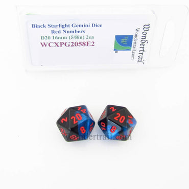 WCXPG2058E2 Black Starlight Gemini Dice Red Numbers D20 16mm Pack of 2 (ONLINE ORDER ONLY)