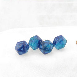 WCXPG2063E4 Blue and Blue Gemini Luminary Dice Light Blue Numbers D20 16mm (5/8in) Pack of 4 (ONLINE ORDER ONLY)