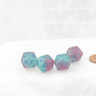 WCXPG2064E4 Gel Green Pink Gemini Luminary Dice Blue Numbers D20 Aprox 16mm (5/8in) Pack of 4 (ONLINE ORDER ONLY)