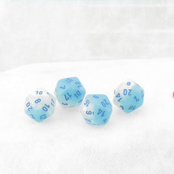WCXPG2065E4 Pearl Turquoise White Gemini Luminary Dice Blue Numbers D20 Aprox 16mm (5/8in) Pack of 4 (ONLINE ORDER ONLY)