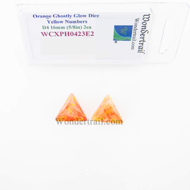 WCXPH0423E2 Orange Ghostly Glow Dice Yellow Numbers D4 16mm Pack of 2 (ONLINE ORDER ONLY)