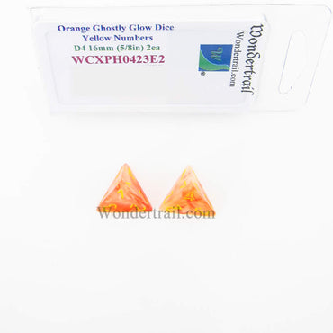 WCXPH0423E2 Orange Ghostly Glow Dice Yellow Numbers D4 16mm Pack of 2 (ONLINE ORDER ONLY)