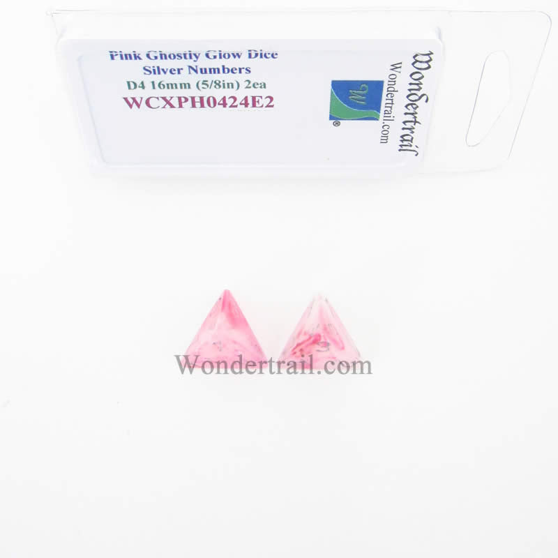 WCXPH0424E2 Pink Ghostly Glow Dice Silver Numbers D4 16mm Pack of 2 (ONLINE ORDER ONLY)