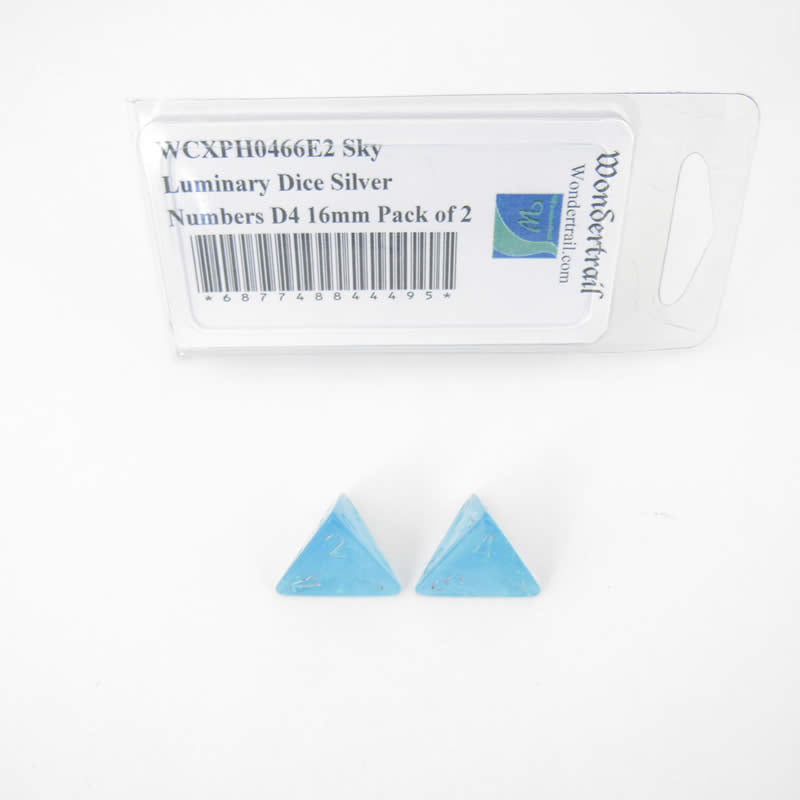 WCXPH0466E2 Sky Luminary Dice Silver Numbers D4 16mm Pack of 2 (ONLINE ORDER ONLY)