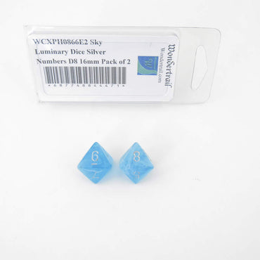 WCXPH0866E2 Sky Luminary Dice Silver Numbers D8 16mm Pack of 2 (ONLINE ORDER ONLY)