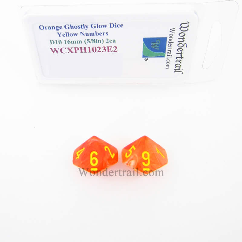 WCXPH1023E2 Orange Ghostly Glow Dice Yellow Numbers D10 16mm Pack of 2 (ONLINE ORDER ONLY)