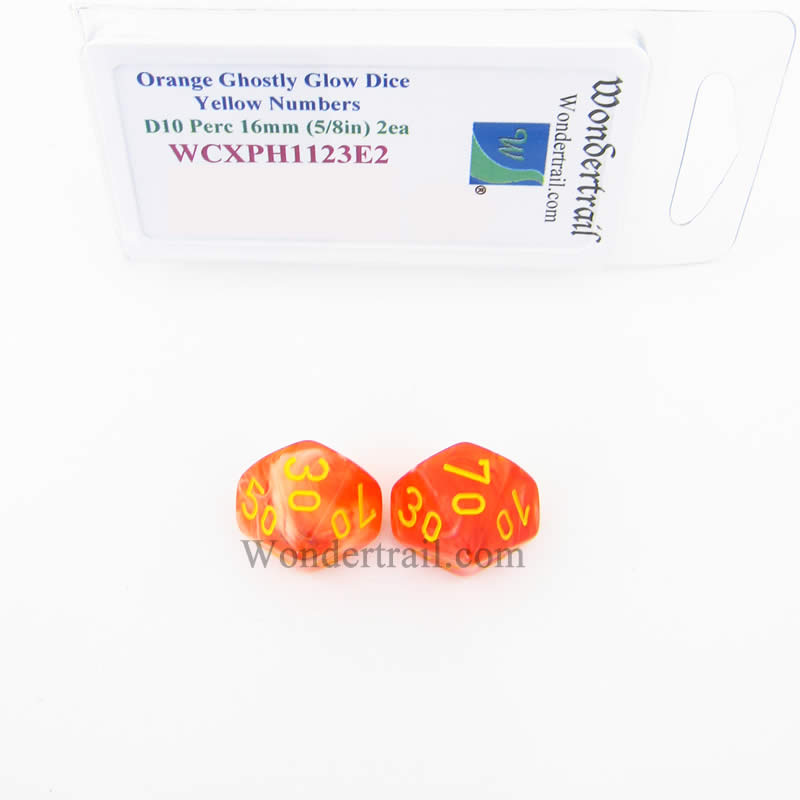 WCXPH1123E2 Orange Ghostly Glow Dice Yellow Numbers Tens D10 16mm Pack of 2 (ONLINE ORDER ONLY)