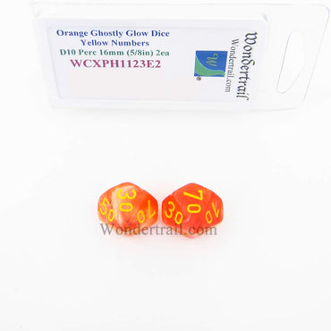 WCXPH1123E2 Orange Ghostly Glow Dice Yellow Numbers Tens D10 16mm Pack of 2 (ONLINE ORDER ONLY)